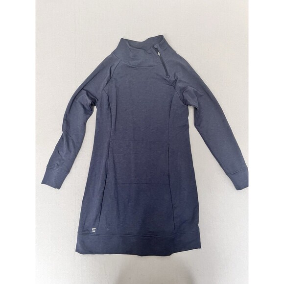 Title Nine Guthrie French Terry Mock Neck Long Sleeve Navy/Grey Dress Size M - Picture 1 of 10